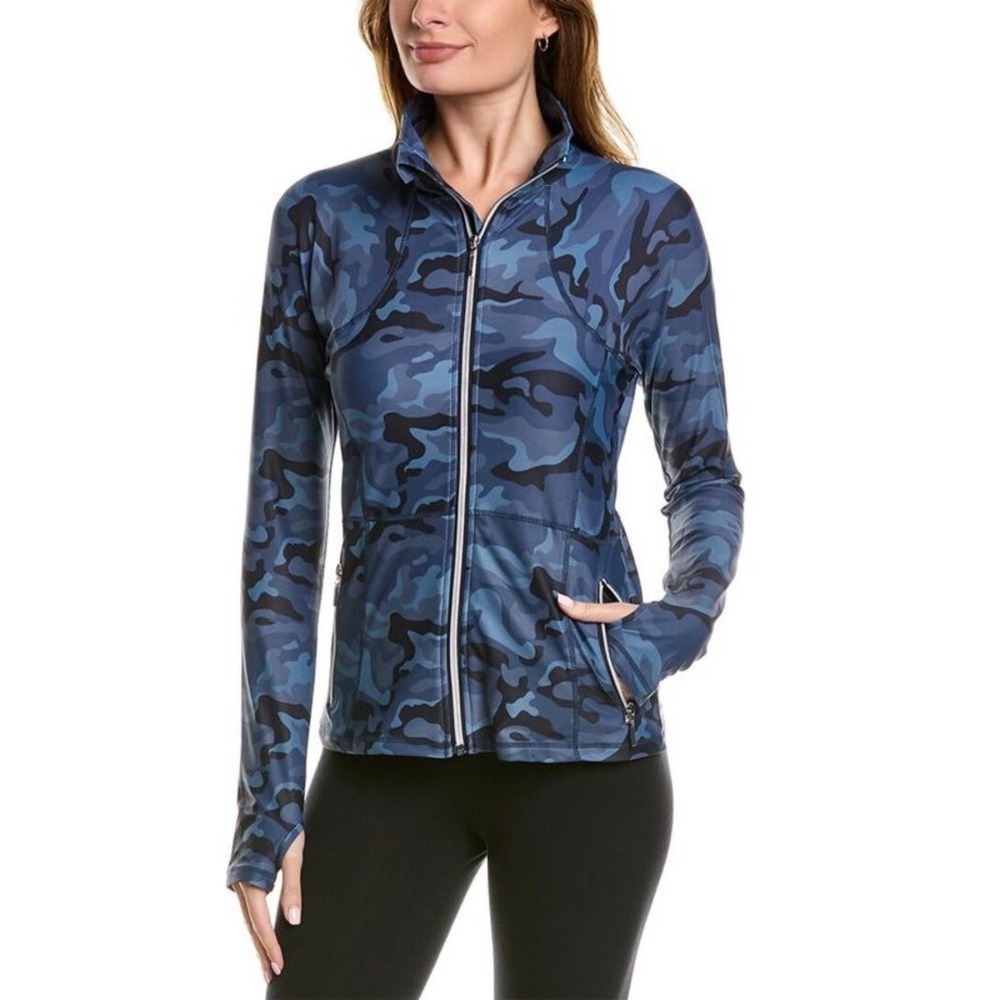 Skea Jacket Camo Blue Full Zip Mock Neck Thumbholes Lightweight size Small